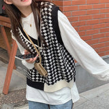 Color Knitted Vest For Women In 2024 Spring And Autumn New Korean Version Of The Chessboard Is Loose And Fashionable To Wear Sweater