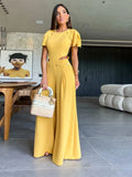 Solid Hole Button Women's Jumpsuit O-neck Butterfly Sleeve Loose Long Pants One Piece Suit Summer Women Fashion