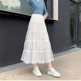 Zingj New Long Lace Layer Patchwork Mesh Skirt Over The Knee A Word Versatile Vertical Skirt Female Autumn-Outfit