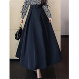 Office Ladies Formal Black Pleated Skirt Women High Waist Maxi Skirt With Belt 2021 New Korean Elegant Fashion Long Work