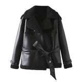 And Winter Women's Personalized Street PU Belt Belt Fur One Warm Coat