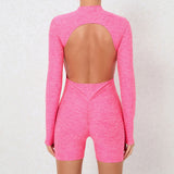 Zingj Collar Zipper Open Back Long Sleeve Onesie Dance Fitness Sports Onesie Sexy Tight Yoga Dress Woman- Outfit