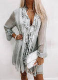 Fashion Flower Lapel Pullover Long Sleeve Chiffon