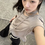 Print Casual Crop Tops Summer Vintage Punk Bamdage Slim T-shirts Y2k Aesthetics Harajuku Grunge Short Sleeve Sexy