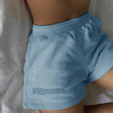 movement Shorts pants Women Elastic High Waist Beyouare Summer Blue English Letter printing Loose Solid Lady