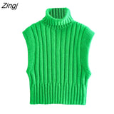 New Women Basic Sleeveless Turtleneck Collar Knitting Vest Sweater Female Chic Solid Color Waistcoat Pullovers Tops