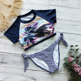 Sexy Long Sleeve Bikinis Women Swimsuit Green Leaves Print Bathing Suits Beachwear Brazilian Bikini Set Biquini