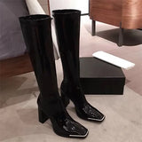 Bean With The Same Thin Boots High And Coarse With Square Knight Boots 2025 New Patent Leather But Knee High