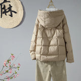 Autumn And Winter New Korean Version Loose White Duck Velvet Hooded Down Jacket Female Casual Fashion Warm Long Sleeve Short Coat-Outfit