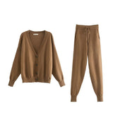 Womens Knitting Two Piece Set Cardigan Sweater Casual Tracksuits High Waist Pencil Pants Clothes