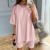 Two-piece Set With Belt Solid Color