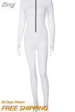 Autumn Winter Women Solid Long Sleeve Zipper Jumpsuit Skinny Sexy Streetwear Casual Rompers Sportswear