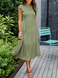 Summer Pleated Dress Women Long Party Dress Ladies Flying Sleeve Fashion Casual A Line Dress For