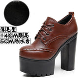 Brown Bullock Women's Shoes With English Carved Small Leather Shoes Thick Heel High Heel Waterproof Table Round Head Deep Mouth Single