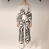 2025 New Set Women's Printed Round-Neck Loose Bat Sleeves Wide Leg Trousers Fashion