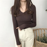 Autumn V Neck Sweater Knitted Fashion Sweaters 2021 Slim Winter Tops For Women Pullover Jumper Pull Femme Truien