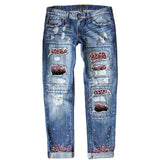 Fashion And Slim Print Denim Trousers Women-Outfit