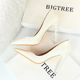 Zingj Fashion Simple Thin Heel Ultra High Heel Lacquer Leather Shallow Mouth Pointed Sexy Nightclub Show Thin Women's Single