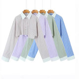 Striped Shirt 2025 Spring And Summer Temperament Casual Bump Clip Bag Loose Top