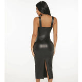 Zingj Summer Fashion Sling Long PU Dress Women's