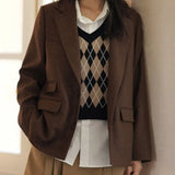 Zingj Retro Rstyle Loose V Collar Knitting New Vest With Vest Vest Horse Clip Coat Female-Outfit