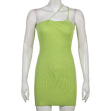 Knitted Slanted Shoulder Halterneck Suspender Women Dress Summer Sexy Elegant Party Dinner Club Ladies bohemia