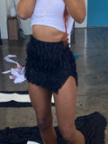 Summer Beach Style Mini Hip Skirts Women 2023 New Low Waist Ruffles Skinny Elastic Vacation Party Shorts