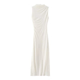 Women's Clothing 2025 Spring New Sleeveless Wrinkles Decorated Semi-High Collar Net Fan Flute