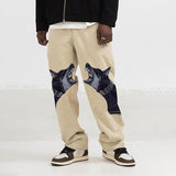 Spring Summer Casual Pants Mens Fashion Mid Waist Pants Hipster Streetwear Vintage Cross Print Loose Straight Trousers