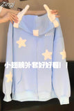 Wing Blue Star Hooded Coats Women Fleece Kawaii Clothes Harajuku Sweatshirts Loose Long Sleeve Sweet Sudadera Mujer