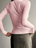 Solid Color Breasted V Neck Slim Long Sleeve Knit- Outfit