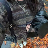 Zingj Vintage Striped Long Sleeve Sweater Women's Casual Pullover