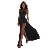 Sexy 2022 Summer Black White Lace Strapless High Split Evening Party Dresses Women High Waist Long Maxi Nightclub