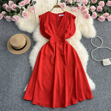 Zingj Fly Sleeve Dress Women's Summer New Design Sense V Collar Waist Show Thin Temperament Big Place French Fairy