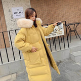 Winter Loose Windbreak Long Coat Women Real Natural Fur Hooded Jacket 90% White Duck Down Coat Thick Warm Snow