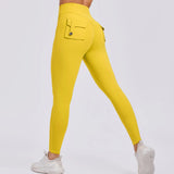 Zingj Butt Overalls Tight Pocket Yoga Pants Female High Waist Elastic Lift Hip Button Speed Dry Running Fitness Pants Women-Outfit