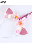 New Brand Cute Kids Women Sweet Flower Unicorn Horn Hair Band Headband Birthday Party Flower Floral Headwear