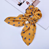 Chiffon Bowknot Silk Hair Scrunchies Women Pearl Ponytail Holder Hair Tie Hair Rope Rubber Bands Headwear Hair