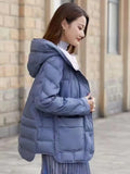Autumn And Winter New Korean Version Loose And Light White Duck Velvet Hooded Coat Female Casual Pressure Rubber Down Jacket Coat-Outfit