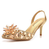 Cm Silver Light-Mouthed Pointed Sandals Water Drill Glass Fine Heel Sandals Large Wedding Shoes Bride Wedding Women's