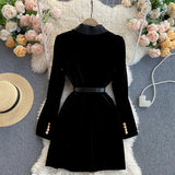Zingj Sister Winter Dress 2023 New Ladies' Suit Collar Temperament British Style Double-Breasted Velvet