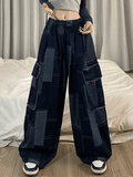 Vintage Blue Checkered Baggy Cargo Jeans- Outfit