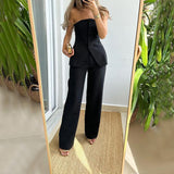 Zingj 2023 New Casual Fashion Suit Button Temperament Strapless Suit Pants-Outfit