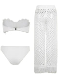 New Summer Women Sexy Three Pieces Bikini Set With Pants White Tube Top with Hole Pants Suit Female Solid Bikini