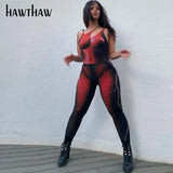 Women Summer Autumn Sleeveless Printed Bodycon Club Red Jumpsuit Overall 2021 Fall Clothes Wholesale Items
