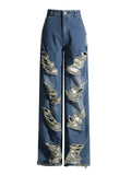 Fashion Jeans Spring 2025 New Versatile Broken Hole Design Sense Worn Straight Tube Long Wide Leg Pants