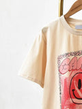 vintage chic smiley print T-shirt women 2022 summer short sleeve round neck cotton cozy tees casual tops female