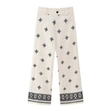 Embroidery High Waist Pants For Women Green Wide Leg Pants Women Summer Vintage Baggy Pants Woman Boho Women's