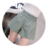 Elastic High Waist Wide Leg Biker Shorts Autumn PU Leather Shorts Women Plus Size Femme Casual Ladies Shorts