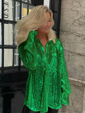 V Neck 2021 Fashion Sequins Blouse Shirts Women Long Sleeve Sexy Party Autumn Winter Club Y2K Vintage Top Elegant
